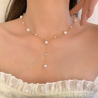Elegant Geometric Titanium Steel Tassel Artificial Pearls Necklace main image 4