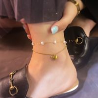 Fashion Heart Shape Titanium Steel Inlaid Pearls Gold Plated Valentine's Day Women's Anklet main image 5