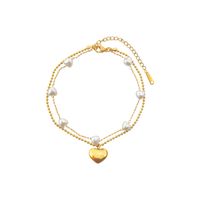 Fashion Heart Shape Titanium Steel Inlaid Pearls Gold Plated Valentine's Day Women's Anklet main image 4