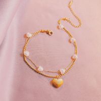 Mode Forme De Cœur Acier Au Titane Perles Incrustées Plaqué Or La Saint-valentin Femmes Bracelet De Cheville main image 2