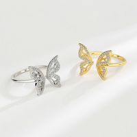 Shiny Butterfly Copper Gold Plated Silver Plated Zircon Open Ring In Bulk main image 1