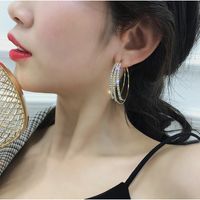 Fashion Geometric Copper Inlay Rhinestones Hoop Earrings 1 Pair main image 2