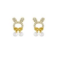 1 Pair Cute Bunny Ears Alloy Inlay Artificial Gemstones Women's Ear Studs main image 4