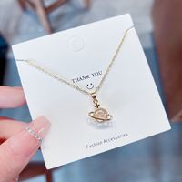 Fashion Planet Titanium Steel Plating Hollow Out Inlay Zircon Pendant Necklace 1 Piece main image 1