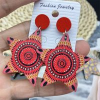 1 Pair Ethnic Style Star Flower Rhombus Wood Patchwork Stoving Varnish Women's Chandelier Earrings main image 1