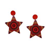 1 Pair Ethnic Style Star Flower Rhombus Wood Patchwork Stoving Varnish Women's Chandelier Earrings main image 5