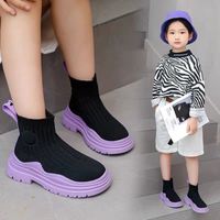 Kid's Fashion Solid Color Round Toe Sock Boots main image 5