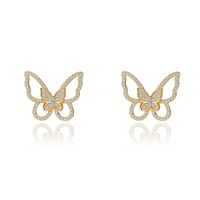 1 Piece 1 Pair Vacation Butterfly Sterling Silver Plating Inlay Artificial Gemstones 18k Gold Plated Ear Studs sku image 6