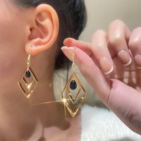 1 Pair Fashion Rhombus Alloy Rhinestone Plating 14k Gold Plated Women's Drop Earrings main image 1