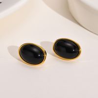 Fashion Oval Stainless Steel Plating Inlay Agate Ear Studs 1 Pair sku image 2
