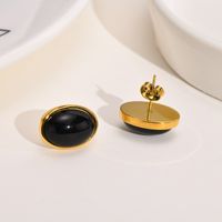 Fashion Oval Stainless Steel Plating Inlay Agate Ear Studs 1 Pair main image 4