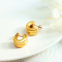 1 Pair Simple Style C Shape Plating Titanium Steel 18k Gold Plated Ear Studs main image 4