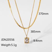 Retro Square Titanium Steel Inlay Artificial Crystal Layered Necklaces sku image 2