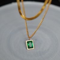 Retro Square Titanium Steel Inlay Artificial Crystal Layered Necklaces main image 6