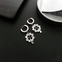 Fashion Four Leaf Clover Titanium Steel Plating Inlay Shell Drop Earrings 1 Pair sku image 1
