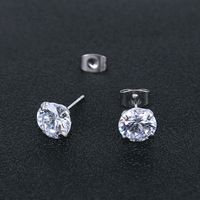 Fashion Round Stainless Steel Inlay Zircon Earrings 1 Pair main image 5