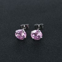 Fashion Round Stainless Steel Inlay Zircon Earrings 1 Pair sku image 19