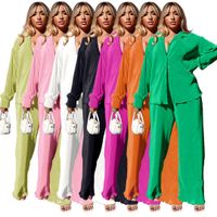 Women's Fashion Solid Color Polyester Button Pants Sets main image 4
