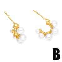 1 Pair Fashion C Shape Plating Inlay Copper Pearl Zircon 18k Gold Plated Ear Studs main image 4