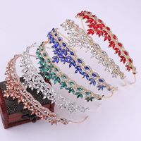 Fashion Leaf Alloy Hollow Out Inlay Crystal Rhinestones Crown 1 Piece main image 1