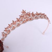 Fashion Leaf Alloy Hollow Out Inlay Crystal Rhinestones Crown 1 Piece main image 3