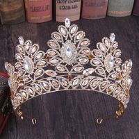 Fashion Oval Crown Alloy Hollow Out Inlay Rhinestones Crown 1 Piece sku image 4