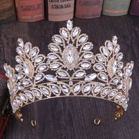 Fashion Oval Crown Alloy Hollow Out Inlay Rhinestones Crown 1 Piece sku image 3