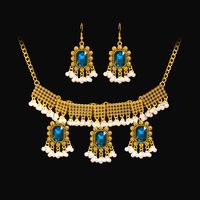 1 Set Retro Water Droplets Alloy Plating Artificial Pearls Rhinestones Women's Earrings Necklace sku image 2