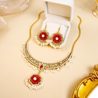 1 Set Retro Water Droplets Alloy Plating Artificial Pearls Rhinestones Women's Earrings Necklace main image 2
