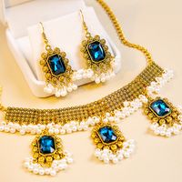 1 Set Retro Water Droplets Alloy Plating Artificial Pearls Rhinestones Women's Earrings Necklace main image 3