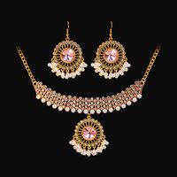 1 Set Retro Water Droplets Alloy Plating Artificial Pearls Rhinestones Women's Earrings Necklace sku image 12