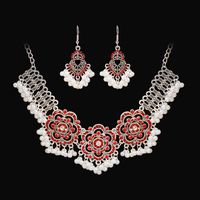 1 Set Retro Water Droplets Alloy Plating Artificial Pearls Rhinestones Women's Earrings Necklace sku image 10