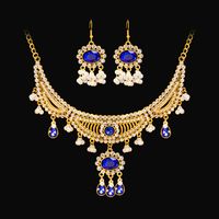 1 Set Retro Water Droplets Alloy Plating Artificial Pearls Rhinestones Women's Earrings Necklace sku image 18