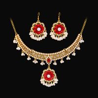 1 Set Retro Water Droplets Alloy Plating Artificial Pearls Rhinestones Women's Earrings Necklace sku image 20