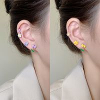 4 Pairs Sweet Flower Butterfly Resin Enamel Women's Ear Studs main image 5