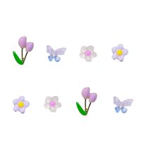 4 Pairs Sweet Flower Butterfly Resin Enamel Women's Ear Studs main image 2