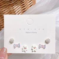 3 Pairs Sweet Flower Butterfly Bow Knot Resin Spray Paint Women's Ear Studs sku image 2