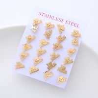 12 Pairs Simple Style Letter Heart Shape Snowflake Stainless Steel Plating Ear Studs main image 5