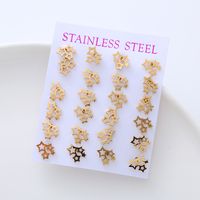 12 Pairs Simple Style Letter Heart Shape Snowflake Stainless Steel Plating Ear Studs main image 3