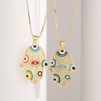 1 Piece Fashion Devil's Eye Palm Copper Enamel Inlay Zircon Pendant Necklace main image 1