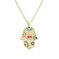 1 Piece Fashion Devil's Eye Palm Copper Enamel Inlay Zircon Pendant Necklace sku image 1