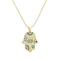 1 Piece Fashion Devil's Eye Palm Copper Enamel Inlay Zircon Pendant Necklace sku image 2