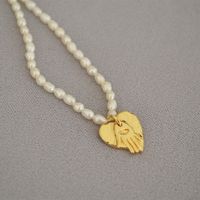 Retro Leaf Devil's Eye Heart Shape Freshwater Pearl Brass Beaded Necklace sku image 9