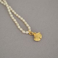Retro Leaf Devil's Eye Heart Shape Freshwater Pearl Brass Beaded Necklace sku image 3