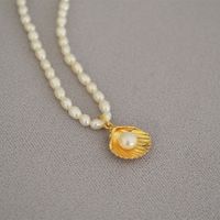 Retro Leaf Devil's Eye Heart Shape Freshwater Pearl Brass Beaded Necklace sku image 8