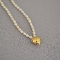 Retro Leaf Devil's Eye Heart Shape Freshwater Pearl Brass Beaded Necklace sku image 6
