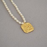 Retro Leaf Devil's Eye Heart Shape Freshwater Pearl Brass Beaded Necklace sku image 7