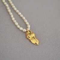 Retro Leaf Devil's Eye Heart Shape Freshwater Pearl Brass Beaded Necklace sku image 13