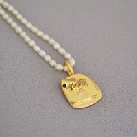 Retro Leaf Devil's Eye Heart Shape Freshwater Pearl Brass Beaded Necklace sku image 15