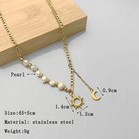 Fashion Sun Moon Stainless Steel Titanium Steel Pearl Plating Hollow Out Pendant Necklace 1 Piece main image 3
